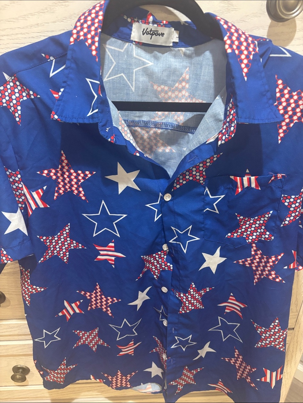 Vatpave mens Blue Star-Print Short Sleeve Button-Down Shirt